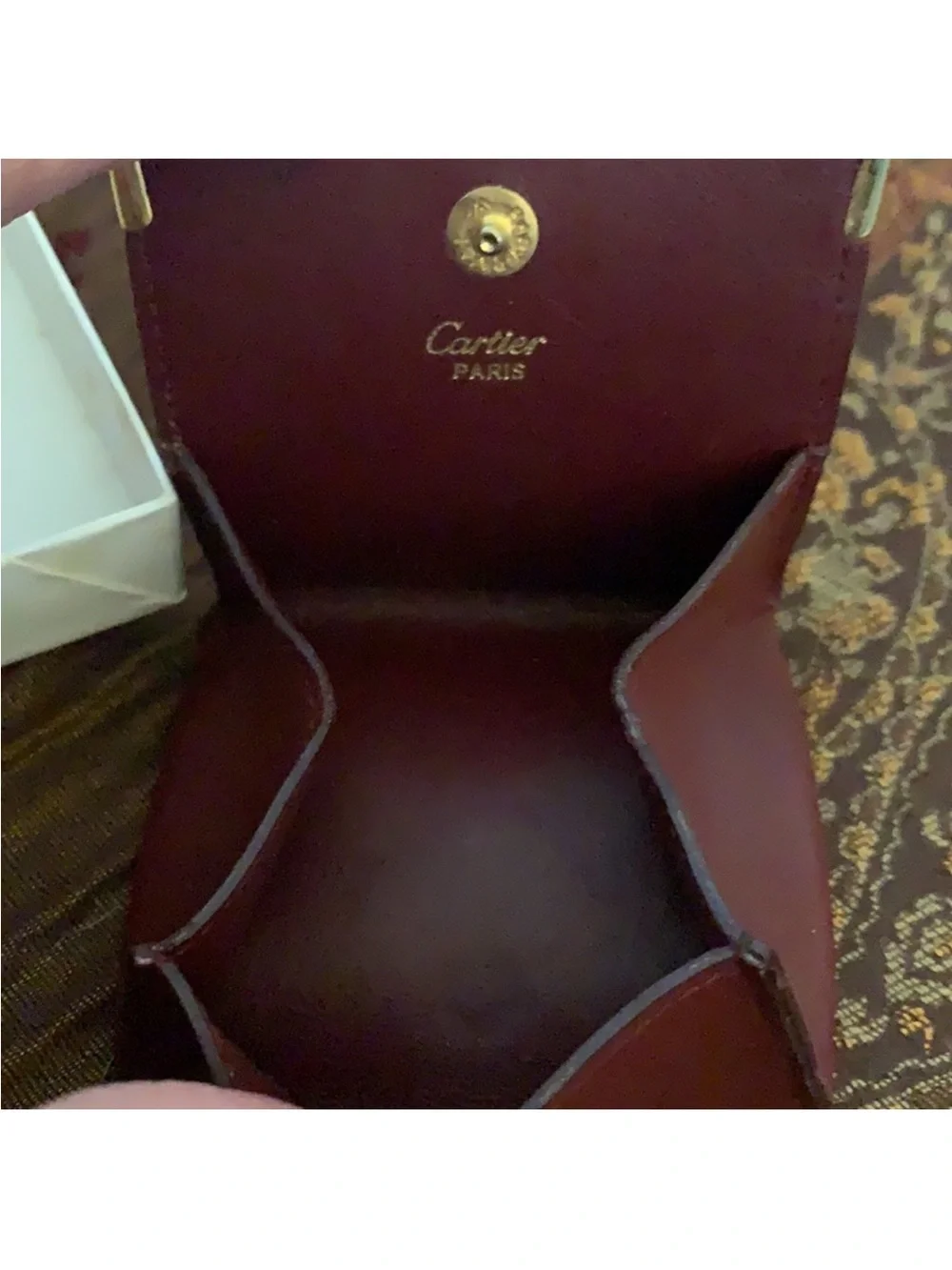 Cartier Burgundy Leather Money Clip with Gold Corners